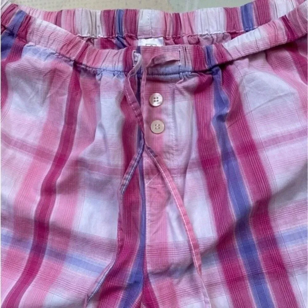 F by FORTUNA VALENTINO Pajama Pants Sz M Women Drawstring Pink Plaid Never Worn